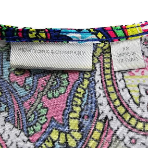 New York and Company Dress Womens XS Multicolor Paisley Faux Wrap Long Sleeves - Picture 8 of 14